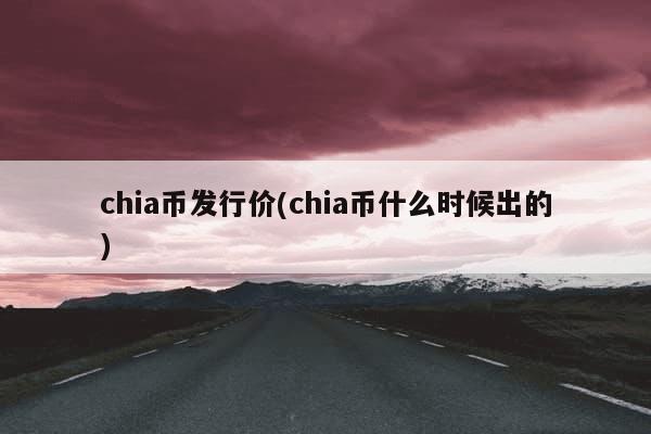 chia币发行价(chia币什么时候出的)